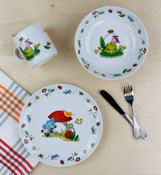 Lubiana ŻABKA KOMPLET OBIADOWY DLA DZIECI 3 EL PORCELANA 36503M102681001