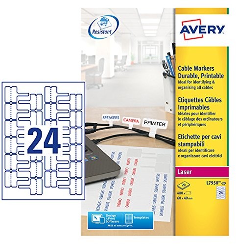 Avery dennison etykiety do oznaczania kabli, mały, białe, 480 sztuk L7950-20
