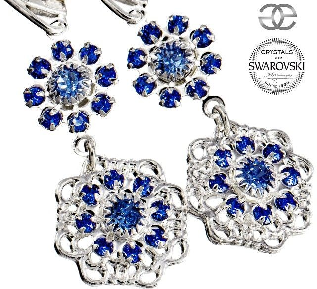 Swarovski UNIKAT KOLCZYKI SAPPHIRE FLOW