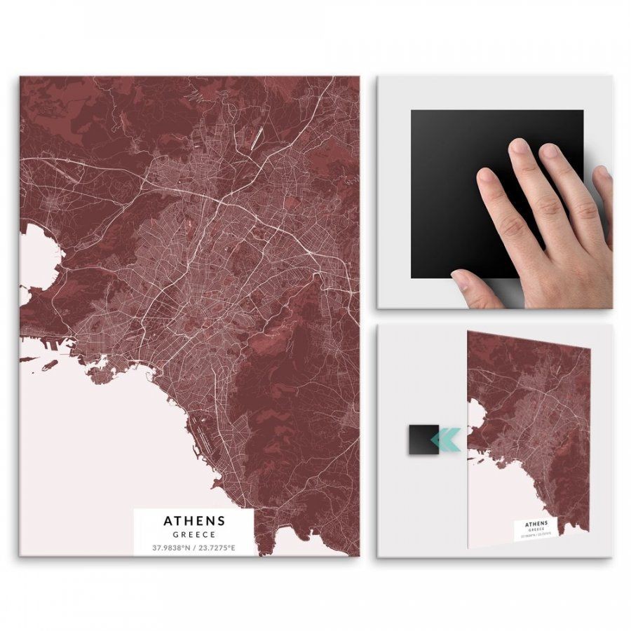 Pix4home Plakat metalowy Mapa Burgund Ateny L POS-L-02181