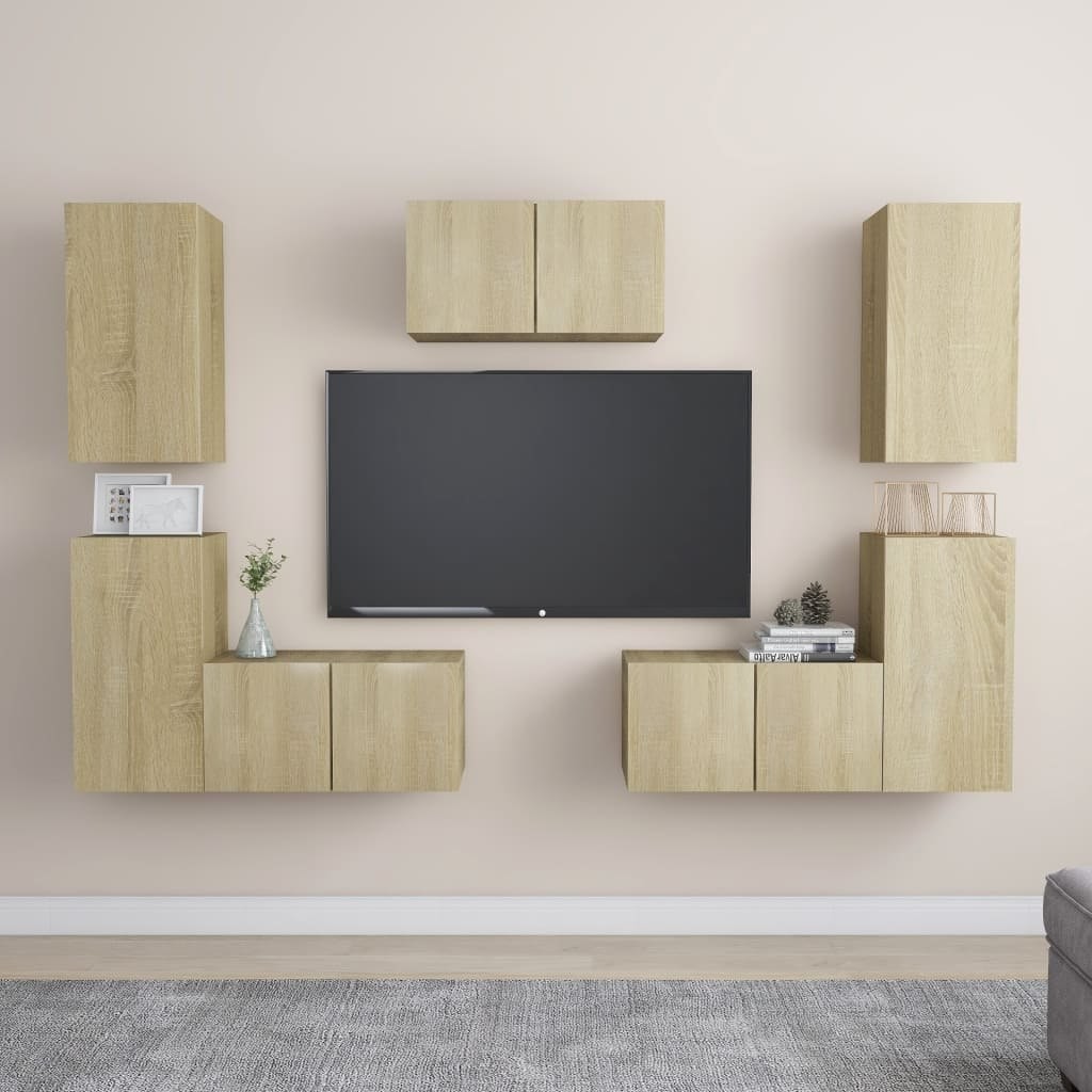 vidaXL Lumarko 7-cz. zestaw szafek TV, dąb sonoma, płyta wiórowa 3078986