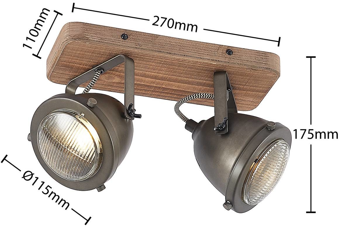 Lindby Farovi spot sufitowy czarny, 2-punktowy