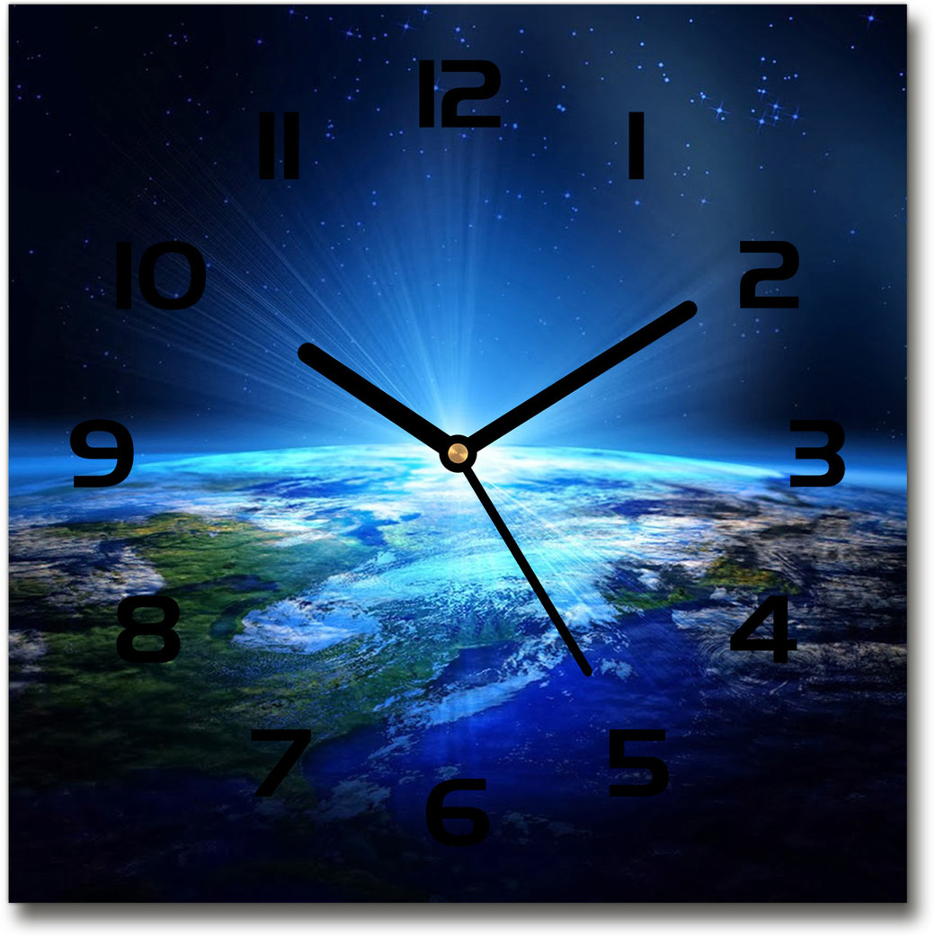 Zegar szklany kwadratowy Planeta Ziemia