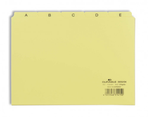 DURABLE Przekładki do kartoteki A-Z A5 żółte 3650-04