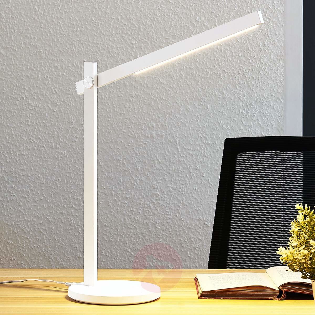 LINDBY Lampa biurkowa LED Loretta, prostoliniowa, biała