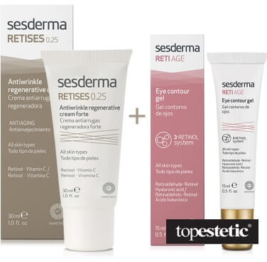 Sesderma Retises 0,25% + Reti Age Eye Contour Gel ZESTAW Regenerujący krem przeciwzmarszczkowy 30 ml + Krem kontur oczu 15 ml