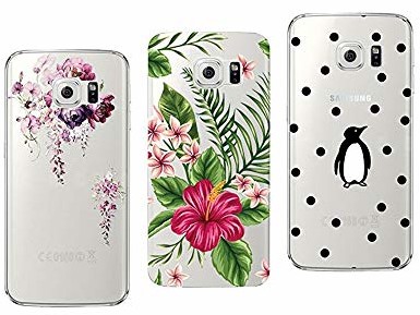 Samsung NOVAGO Novago etui ochronne na telefon Galaxy S6 Edge Plus (5,7 cala) 3 sztuki TPU Gel Case pokrowiec Bumper Bumper torebka Etui Case Cover Bumper (X3) wielokolorowe 1) S6EdgePlus-BouqetVioleExotiquePinguoin