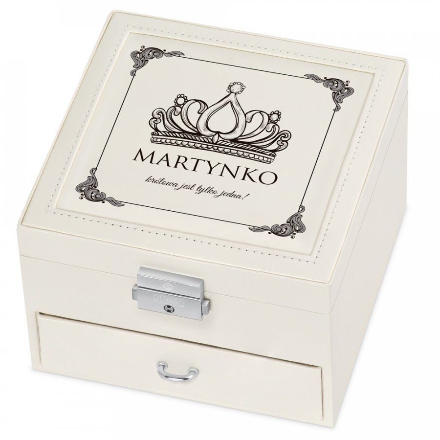 Murrano Szkatułka na Biżuterię Kremowa z Nadrukiem Korona SZKT-BB-014