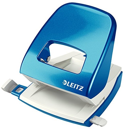 Leitz NeXXt 50082001 dziurkacz biurowy, metalowy, dziurkuje do 30 kartek, niebieski metalik 50082036