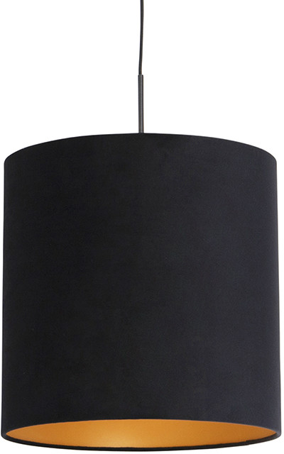 QAZQA Lampa wisząca klosz welurowy czarno-złoty 40cm - Combi