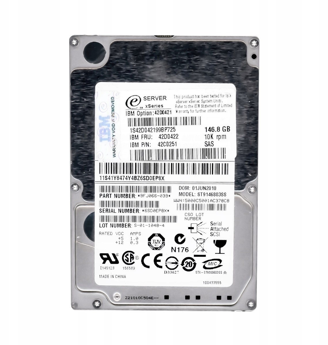 IBM 42D0422 146GB 10K Sas 2.5' 42C0251 ST9146803SS