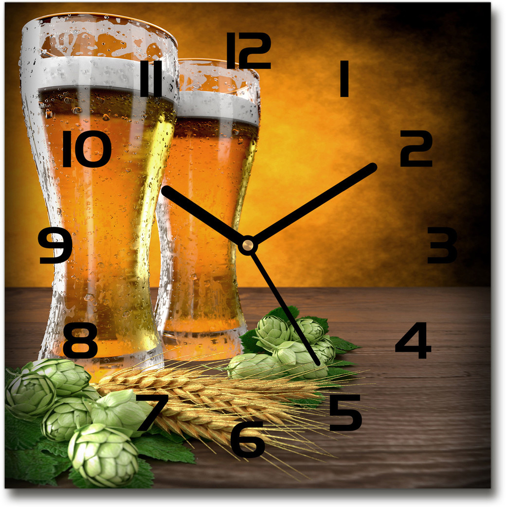 Zegar szklany kwadratowy Dwie szklanki piwa