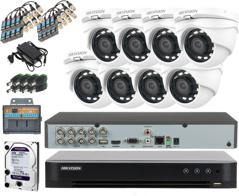 HIKVISION Zestaw monitoringu 8 Kamer DS-2CE56D0T-IRM 3.6mm 2Mpx Full HD D-WDR DS-2CE56D0T-IRM/DS-7208HQHI-M1/S
