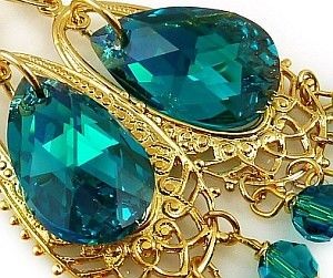 Swarovski Unikat Kolczyki Blue Gold Chandelier