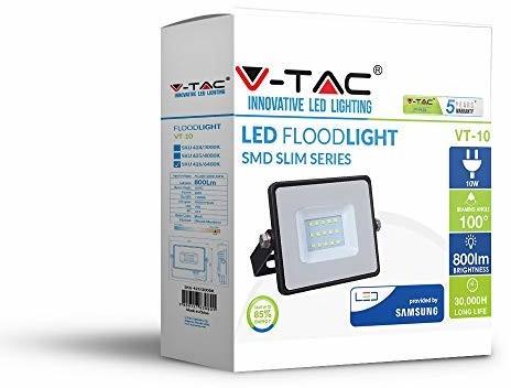 V-TAC Reflektor LED  10 W, z korpusem Samsung Chip, SMD, 5 lata gwarancji, czarny, biały