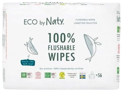 Naty ECO by ECO vlhčené ubrousky bez vůně splachovatelné výhodné balení 3 x 56 ks)