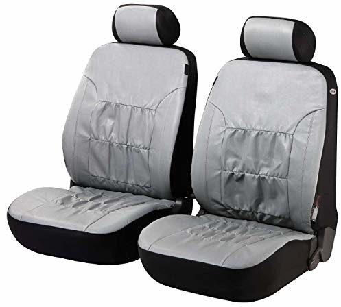 Walser Walser 11941 Nappa Touch pokrowce na siedzenia przednie ze sztucznej skóry, szare, nadają się do bocznych poduszek powietrznych, sprawdzone przez TÜV ze świadectwem homologacji 11941