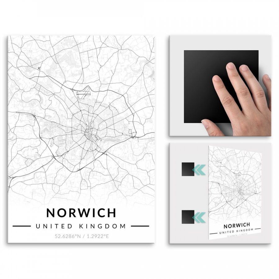 Pix4home Plakat metalowy Mapa B&W Norwich M POS-M-04031