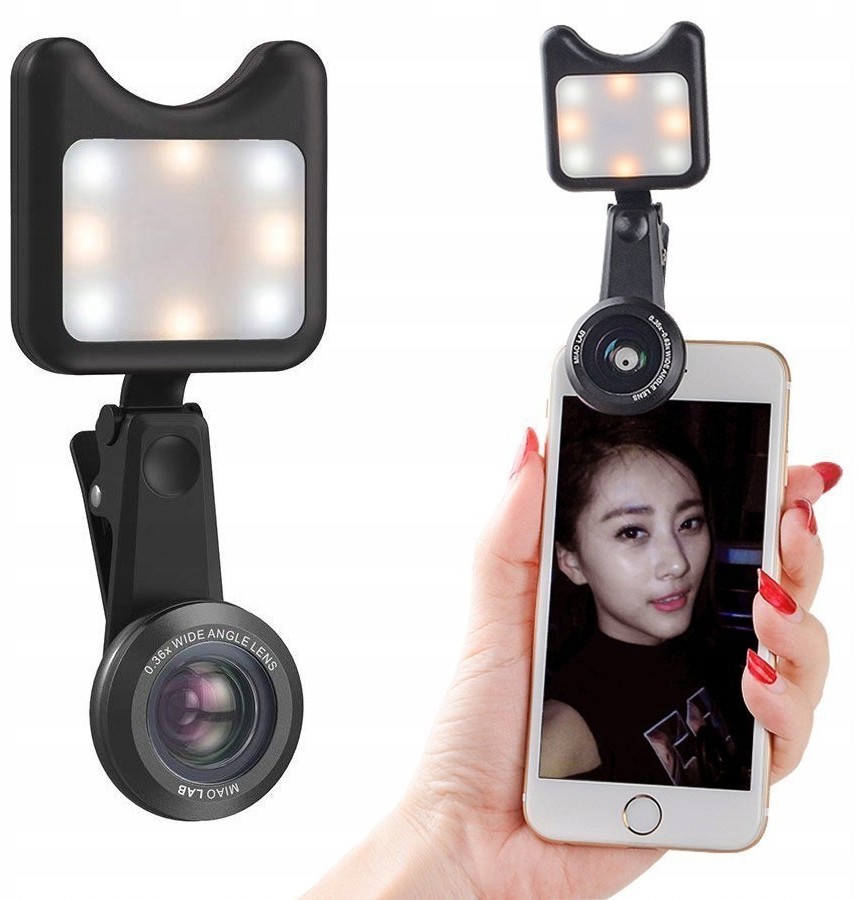 Apexel Obiektyw Do Telefonu 2w1 + Lampa Led Etui