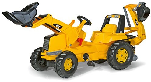 Rolly Toys rolly toys 813001 rollyjunior Cat hulajnoga Traktor z przodu i tyłu koparki | Traktor mit koparki, maski silnika do otwierania, pałąka regulacja siedziska, cichej opony | od 3 lat | Kolor żółty 813001