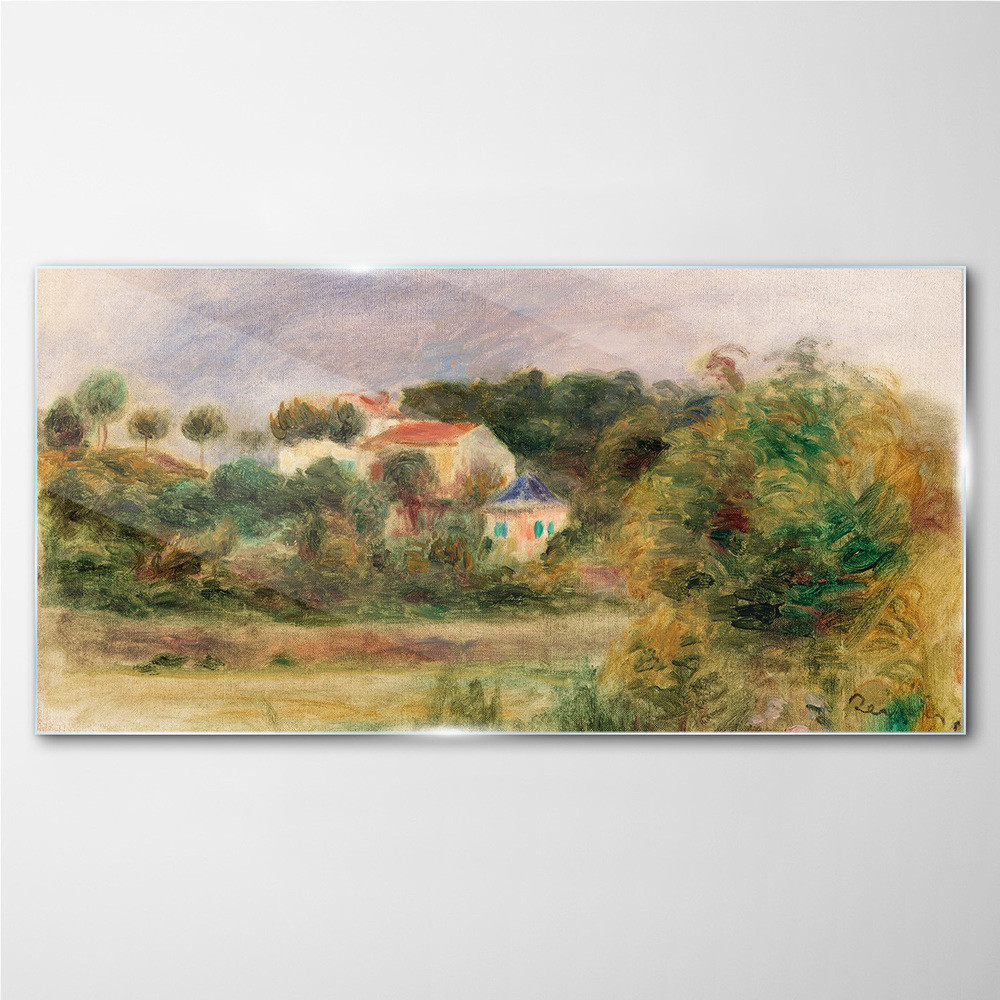 PL Coloray Obraz Szklany las domy niebo 120x60cm