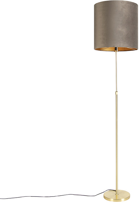 QAZQA Lampa podłogowa regulowana złota/mosiądz klosz welurowy szarobrązowy 40cm - Parte