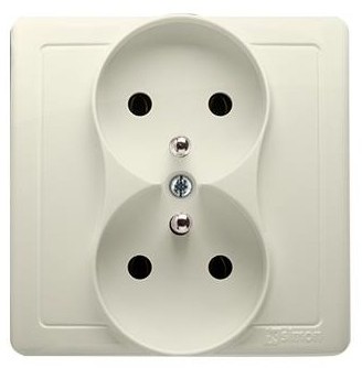 Kontakt Simon Kontakt_Simon Gniazdo wtyczkowe podwójne z uziemieniem kompletne z przesłonami torów prądowych 16A. 250V. zaciski śrubowe beż BMGZ2Z/12