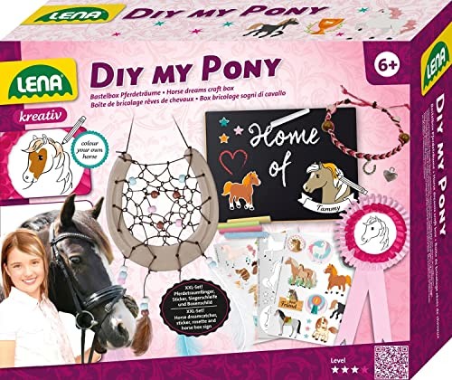 Lena 42705 XXL zestaw do majsterkowania DIY My Pony, kompletny zestaw do podkowki, łapacz snów, bransoletka dla konia, przypinka, tablica z kredą i naklejkami, zestaw kreatywny dla dzieci od 6 lat 42705