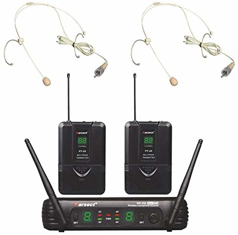 Karsect Electronics Co., Ltd. WR-25D PT25-HT3A - bezprzewodowy zestaw mikrofonów z 2 mikrofonami w zestawie słuchawkowym i 16 kanałami, zapewnia dużą swobodę ruchów KA-WR25D-PT25-HT3A
