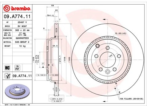 BREMBO Tarcza hamulcowa 09.A774.11