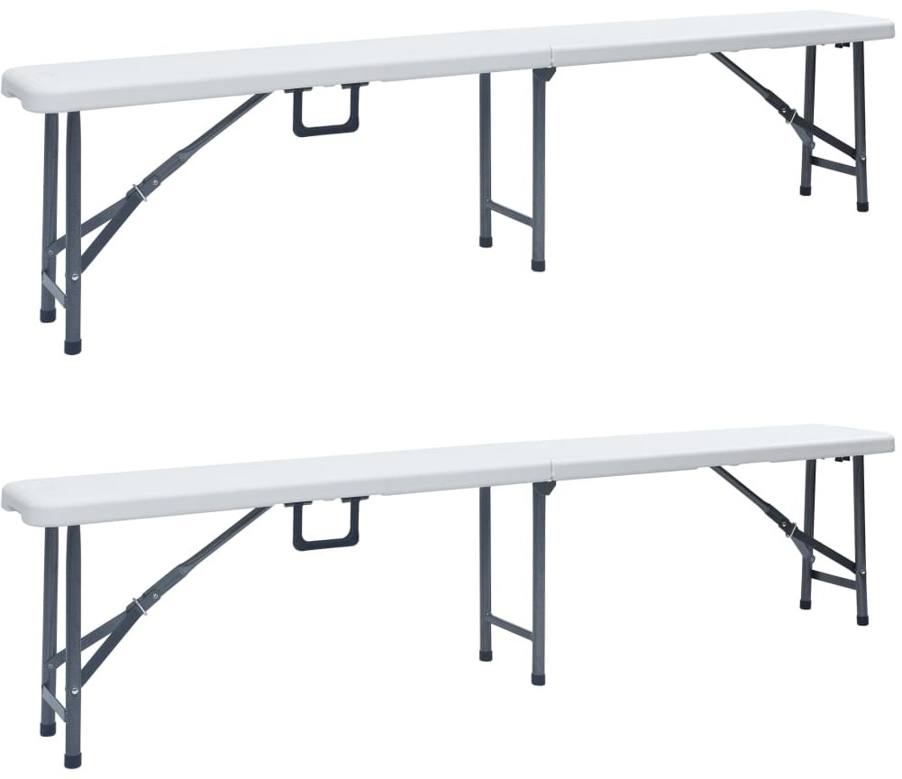 vidaXL Składane ławki ogrodowe, 2 szt., 180 cm, HDPE, białe