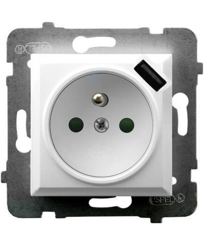 Ospel AS biały gniazdo z uziemieniem + USB GP-1GZPUSB/m/00 GP-1GZPUSB/m/00