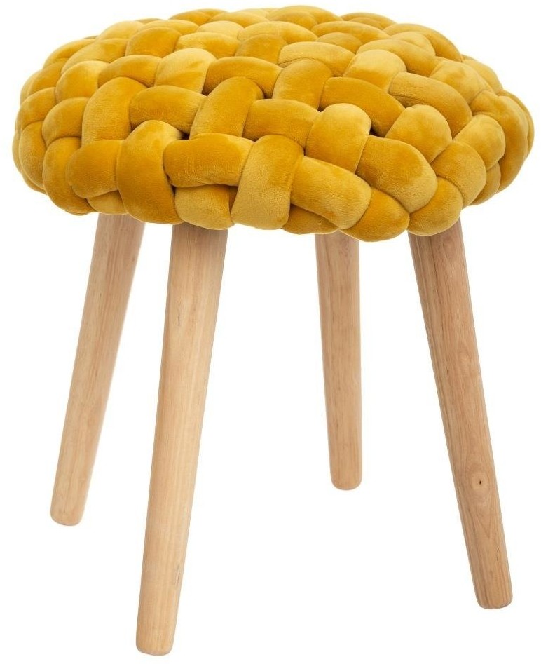 Atmosphera Taboret COSY z siedziskiem w kratkę 43 cm żółty B07YQM7D67