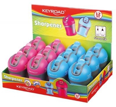 KEYROAD Temperówka KEYROAD Color Mate, plastikowa, podwójna, z pojemnikiem, ostrzenie w szpic, display, mix kolorów KR971584