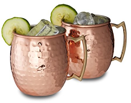 Relaxdays Moscow Mule kubek,-częściowy zestaw kubki, koktajli, High Meatballs, wys. x szer. x gł.: 9,5 x 8 x 8 cm, drewnianych miedziowane płytka ze stali nierdzewnej, miedzi 10020839