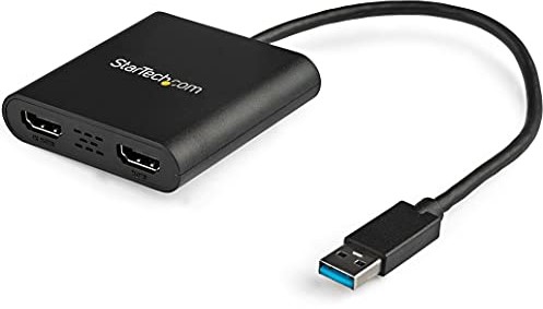 StarTech com com Adapter USB 3.0 na podwójny HDMI - 4K 30Hz - zewnętrzna karta wideo i graficzna - podwójny adapter wyświetlacza - obsługuje system Windows (USB32HD2), czarny USB32HD2