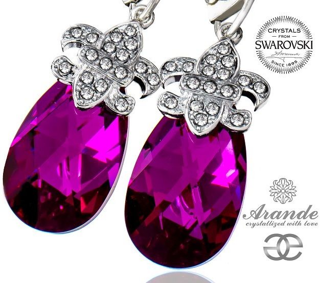Swarovski kolczyki FUCHSIA FLEUR DE LIS SREBRO CERTYFIKAT