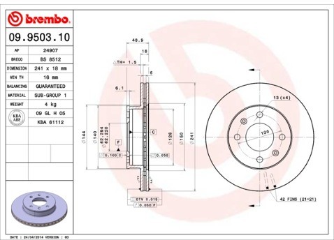 BREMBO Tarcza hamulcowa 09.9503.10