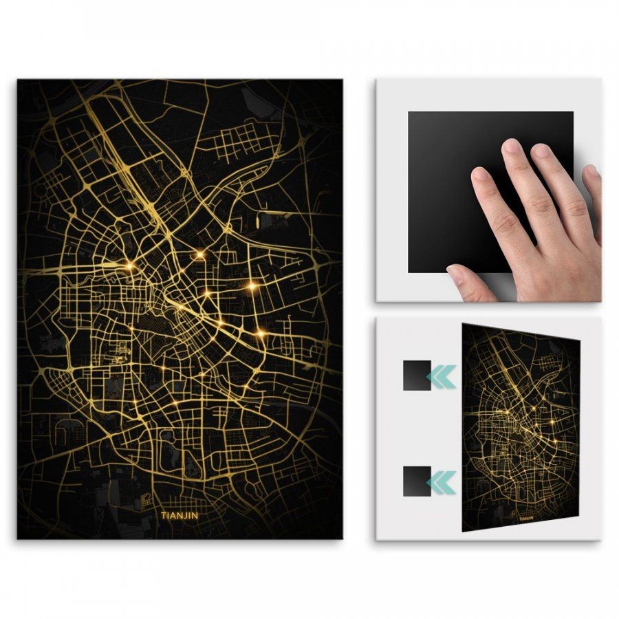 Pix4home Plakat metalowy Mapa City Lights Tiencin M POS-M-03532