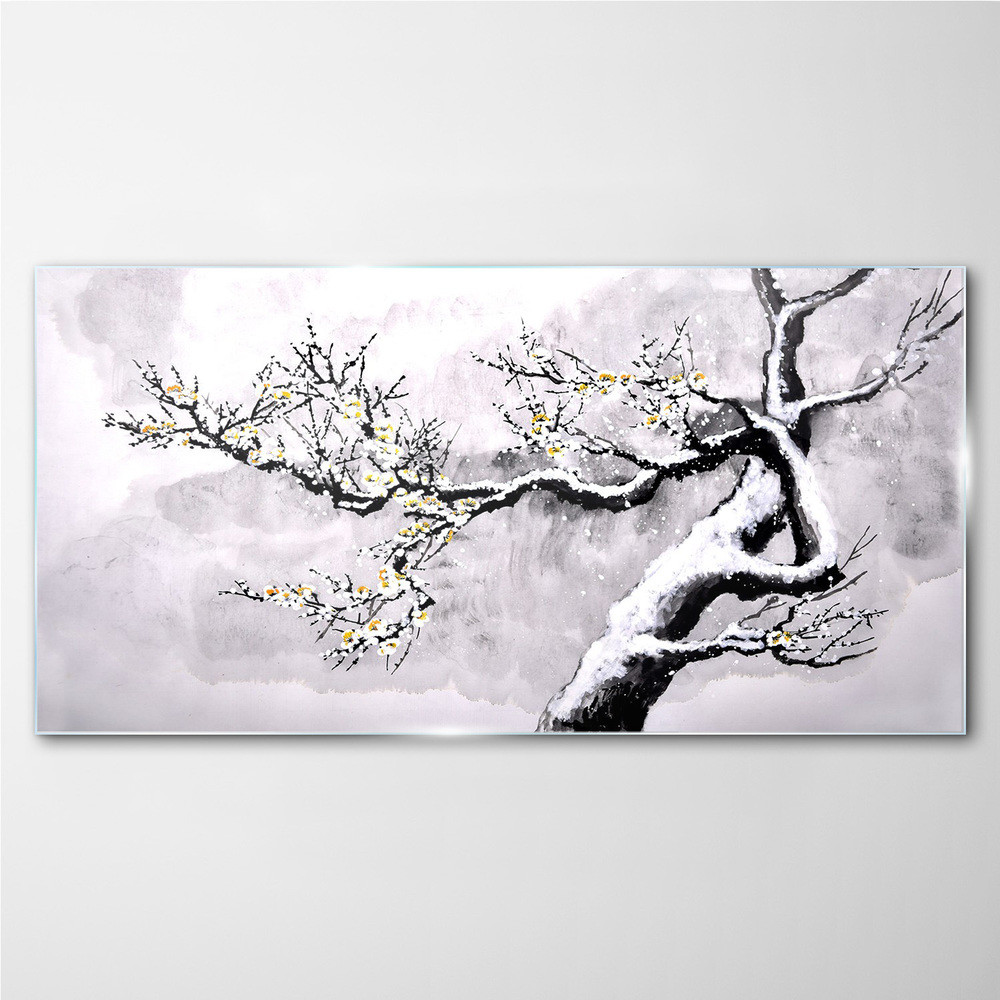 PL Coloray Obraz na Szkle zima śnieg drzewo gałęzie 100x50cm
