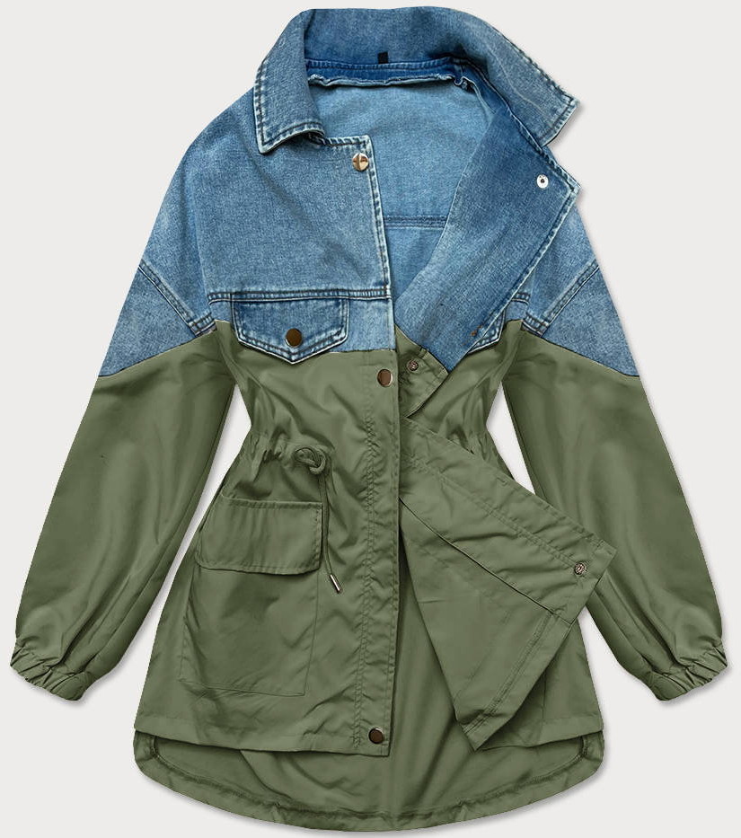 S'west LUŹNA KURTKA JEANSOWA Z ŁĄCZONYCH MATERIAŁÓW NIEBIESKA-KHAKI (B9791-50011) -