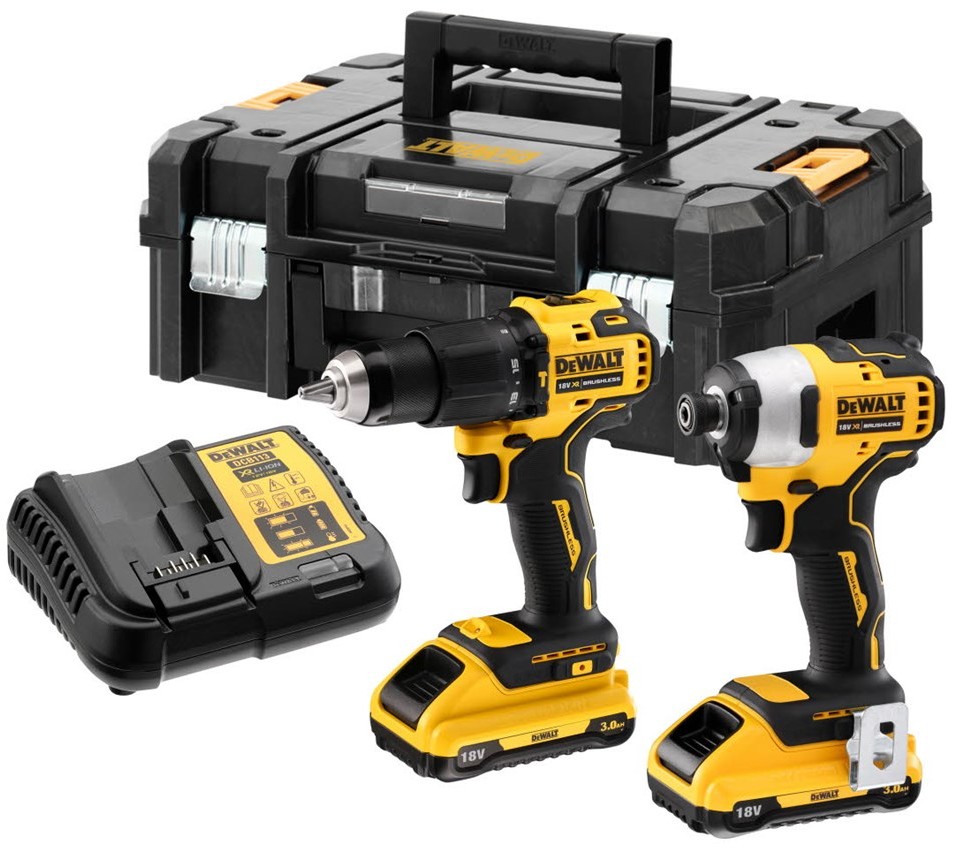 DeWALT zestaw narzędzi akumulatorowych 18V, Li-Ion 2x3,0Ah XR Combo [DCK2062L2T]: wiertarko-wkrętarka udarowa DCD709 i zakrętarka 1/4