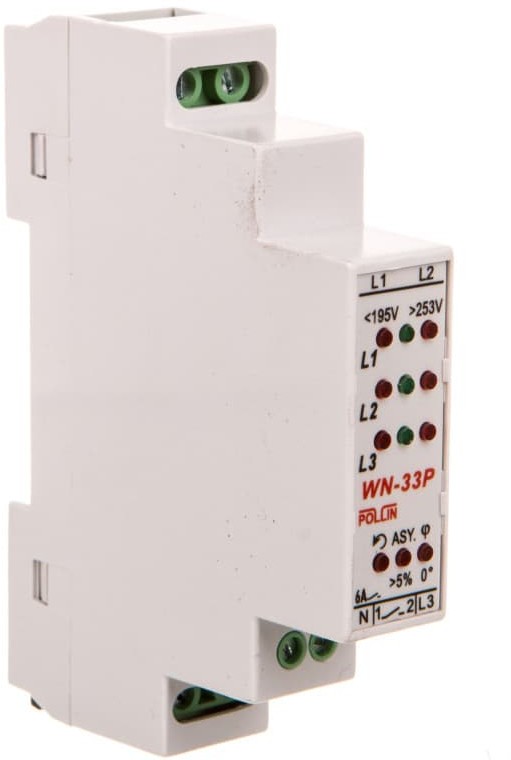 POLLIN Pomiarowy wskaźnik napięcia zasilania LED 3x400V ze stykiem 1Z 6A 250V AC WN-33P WN-33P