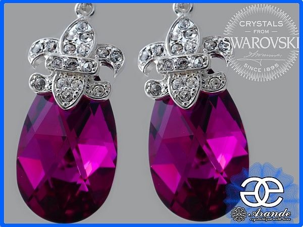 Swarovski kolczyki FUCHSIA FLEUR DE LIS SREBRO