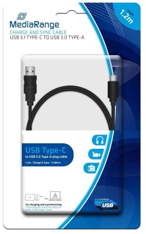 MediaRange Kabel USB 3.0 MRCS160 USB 3.0/USB 3.0 Type-C, 1.2m, czarny MRCS160