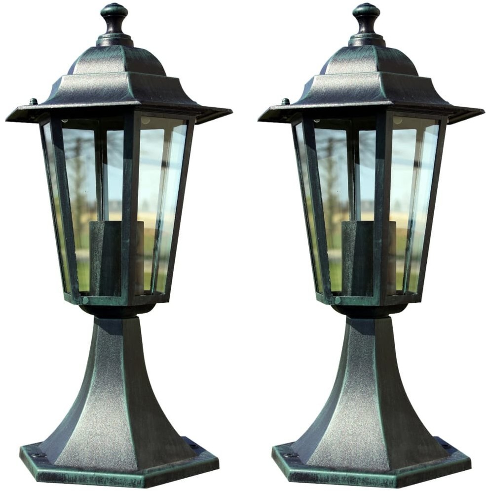 VidaXL Lampy ogrodowe, 2 szt., ciemnozielone/czarne, aluminium 3057507 VidaXL