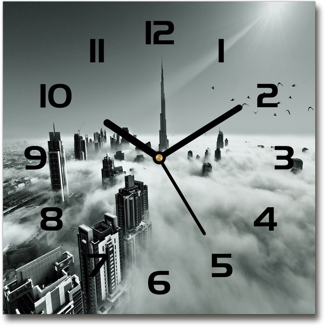 Zegar szklany kwadratowy Mgła nad Dubajem