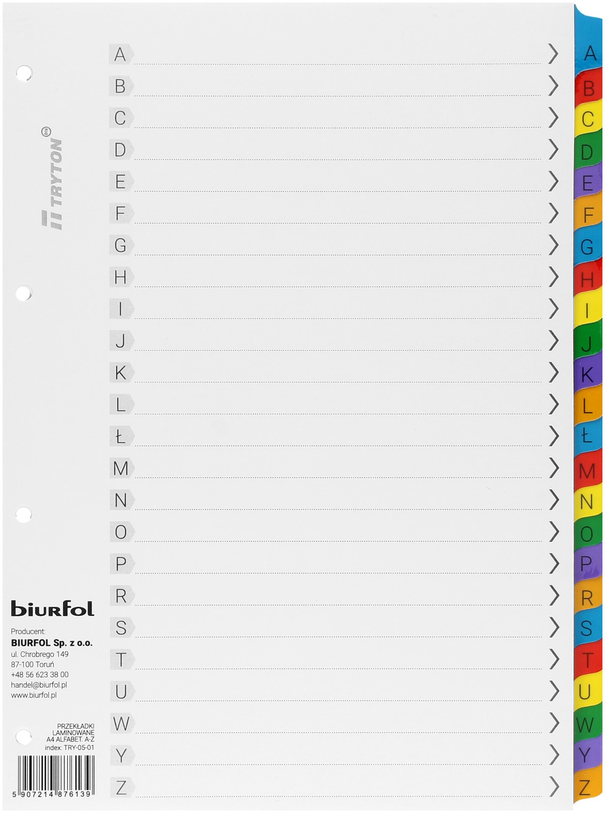 BIURFOL Przekładki kartonowe A4 A-Z Biurfol