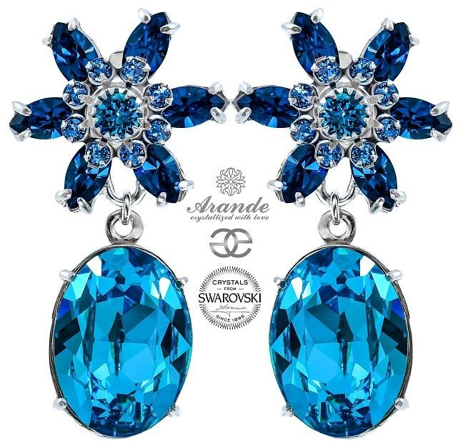 Swarovski Długie Kolczyki Turquoise Azure Certyfikat