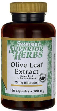 SWANSON Olive Leaf Extract ekstrakt z liści drzewa oliwnego kapsułki 500 mg 120 sztuk Data ważności 31.07.2019)